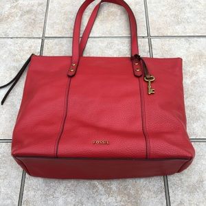 Fossil Jenna red leather tote bag